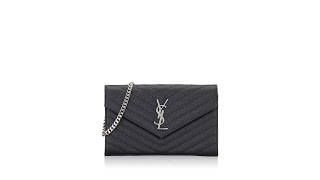 Saint Laurent Grain De Poudre Matelasse Monogram Chain Wallet Black [upl. by Annovad]