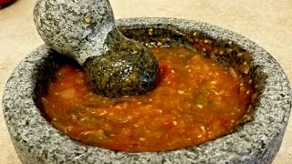 Salsa de Molcajete  How to use a molcajete [upl. by Araek524]