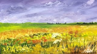 How to paint a Field of Flowers Acrylic Landscape painting Lesson [upl. by Pepito826]