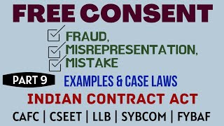 Fraud  Misrepresentation  Mistake  Free Consent  Indian Contract Act  Caselaws  Example [upl. by Harmonia]