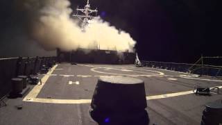 USS Arleigh Burke launches Tomahawk Land Attack Missiles to combat ISIL [upl. by Einnaffit]