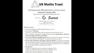 UKMT Intermediate Maths Challenge 2024 [upl. by Allenotna]