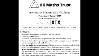 UKMT Intermediate Maths Challenge 2025 [upl. by Katheryn]