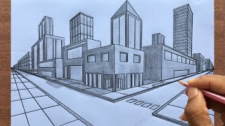 How to Draw using Two Point Perspective Draw a Town Stepbystep [upl. by Itsyrk291]