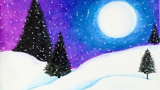 How to draw winterDrawing winter scenery with oil pastelSi te vizatojme nje natyrene dimer [upl. by Aneerhs]