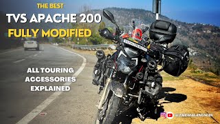 FULLY MODIFIED TVS Apache 200 4v  ALL TOURING ACCESSORIES amp MODIFICATIONS Explained [upl. by Nabetse]