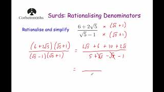 Rationalising Denominators  Corbettmaths [upl. by Atcele]